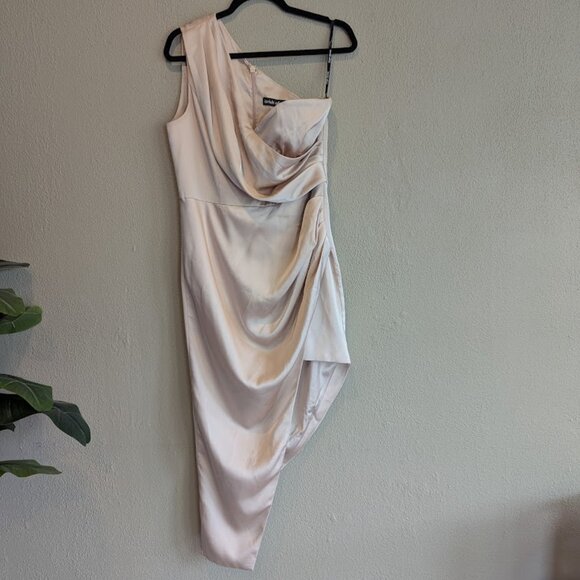 Lavish Alice * One-Shoulder Faux Wrap Dress * Champagne – Size 10 - Picture 2 of 6